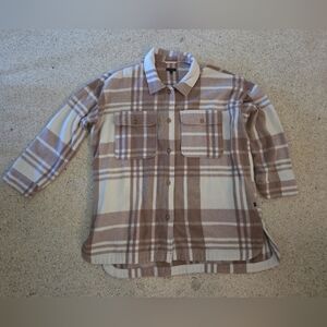 NWOT Banana Republic Beige White Flannel Jacket Womens Sz XXL RELAXED Shirt